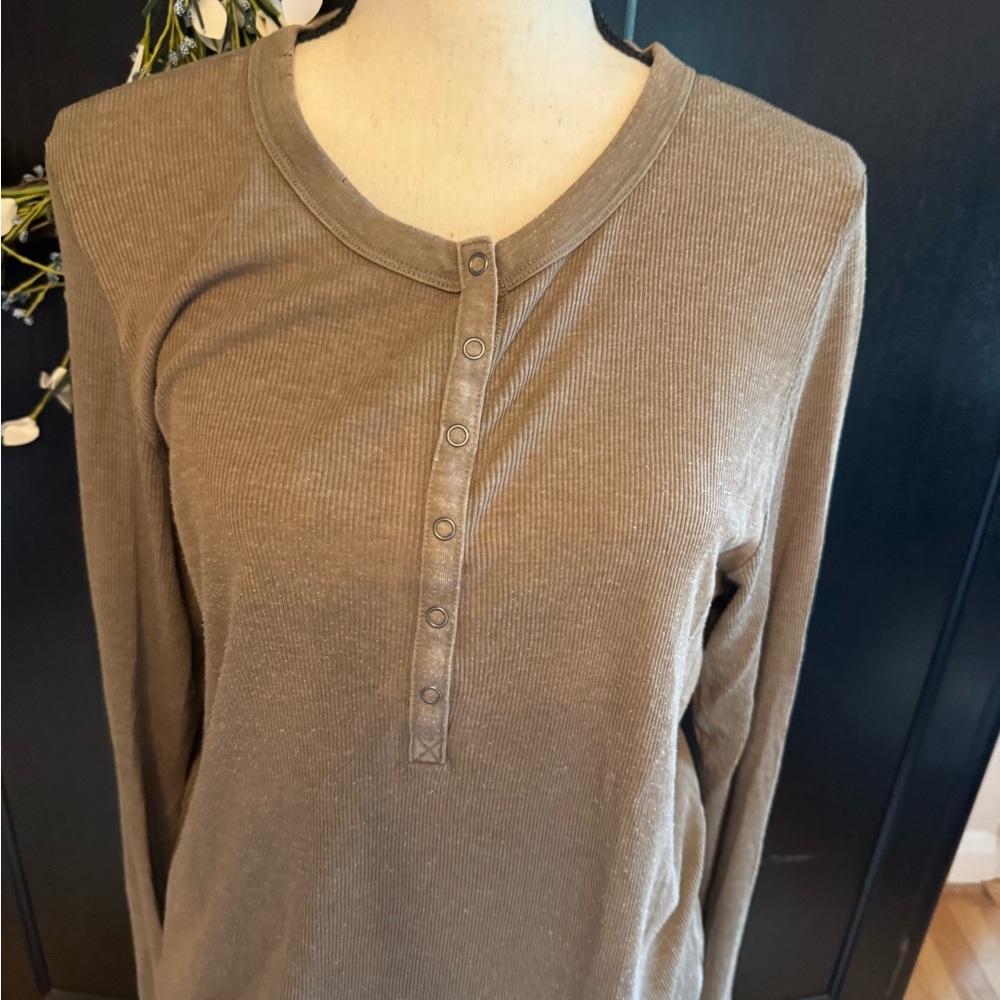 Aerie Button Down Ribbed Top - Tan